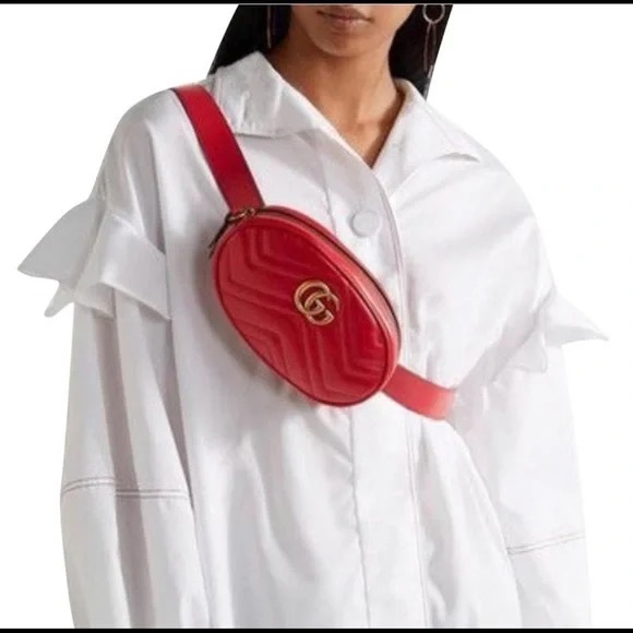Gucci Handbags - Gucci Red GG Marmont Chevron Belt Waist Bag Fanny Pack